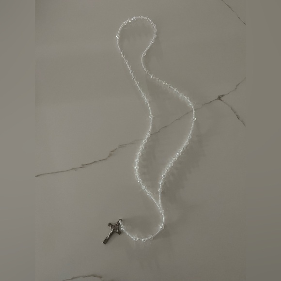 White/clear crystal beaded handmade rosary - Picture 1 of 2